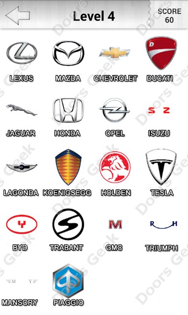 Logo Quiz! - Cars Level 4 Answers by Candy Logo ~ Doors Geek